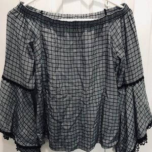 Black and grey off the shoulder top